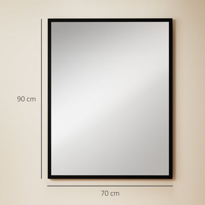 Rectangular Wall Mirror 27.6 x 35.4 in (70 x 90 cm), Black Wood Frame — Ideal for Bathroom, Living Room or Bedroom