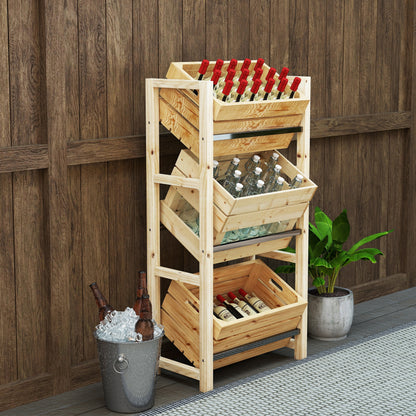 Beverage Crate Rack for 3 Beverage Crates Beverage Rack Wood Crate Rack with 3 Levels freestanding Beverage Crate Holder load capacity 150kg Crate Stand for Beer, Water 56 x 32 x 112 cm Natural Wood