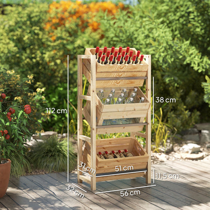 Beverage Crate Rack for 3 Beverage Crates Beverage Rack Wood Crate Rack with 3 Levels freestanding Beverage Crate Holder load capacity 150kg Crate Stand for Beer, Water 56 x 32 x 112 cm Natural Wood