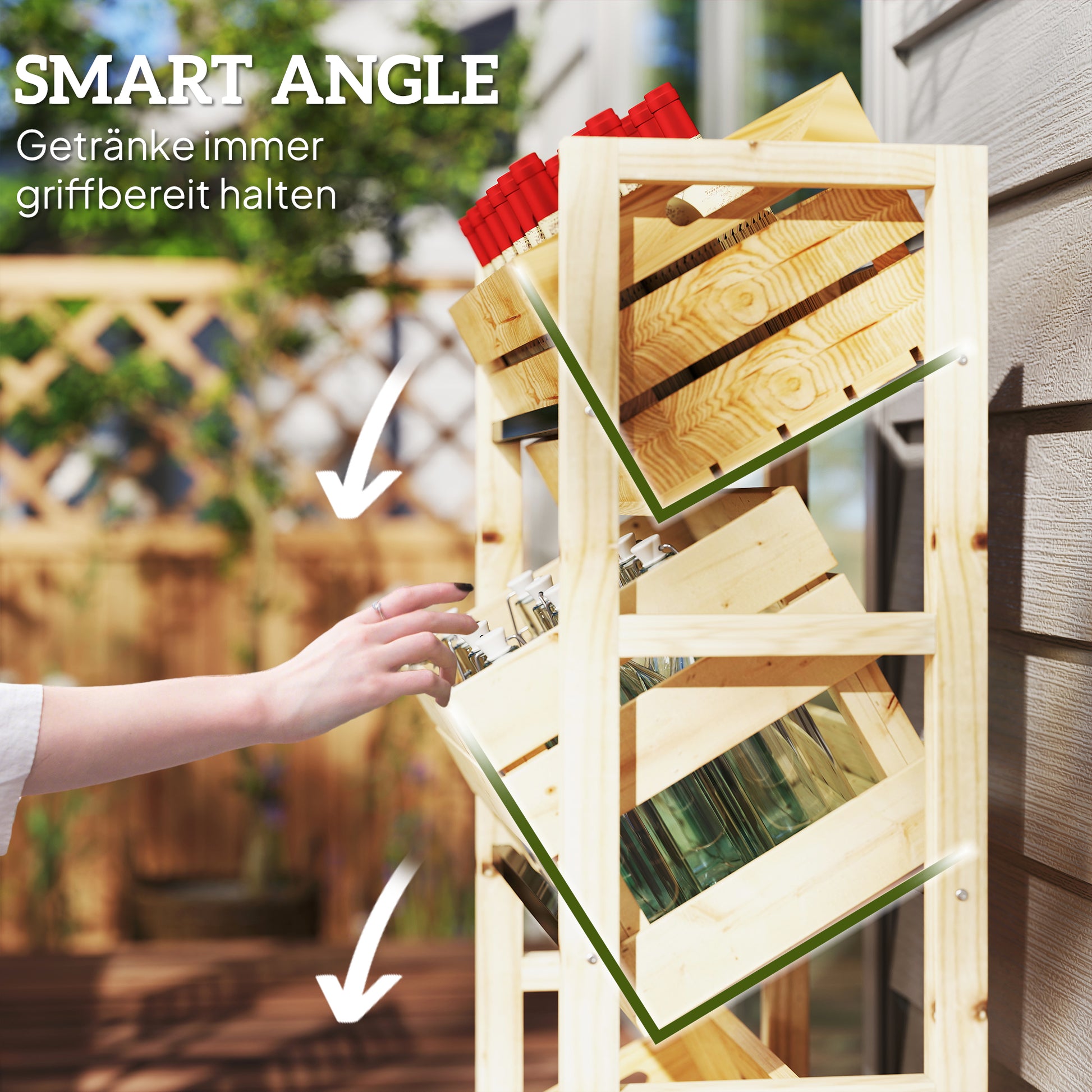 Beverage Crate Rack for 3 Beverage Crates Beverage Rack Wood Crate Rack with 3 Levels freestanding Beverage Crate Holder load capacity 150kg Crate Stand for Beer, Water 56 x 32 x 112 cm Natural Wood