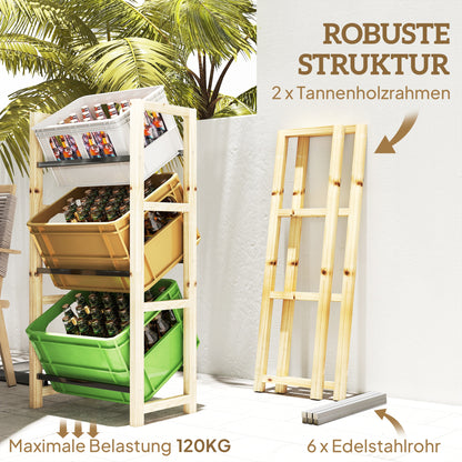 Beverage Crate Rack for 3 Beverage Crates Beverage Rack Wood Crate Rack with 3 Levels freestanding Beverage Crate Holder load capacity 150kg Crate Stand for Beer, Water 56 x 32 x 112 cm Natural Wood