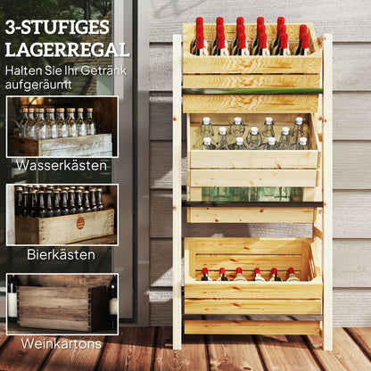 Beverage Crate Rack for 3 Beverage Crates Beverage Rack Wood Crate Rack with 3 Levels freestanding Beverage Crate Holder load capacity 150kg Crate Stand for Beer, Water 56 x 32 x 112 cm Natural Wood
