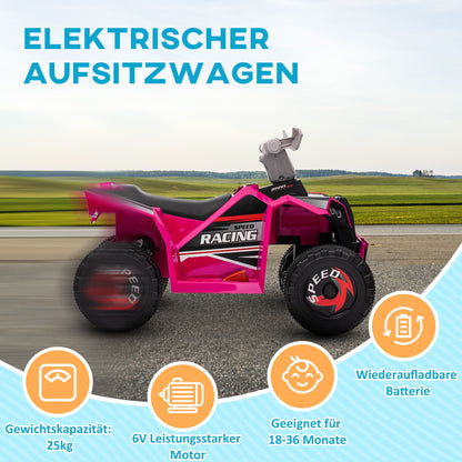 Kids Quad Electric 6V Children's ATV with Forward and Reverse Function, Electric Quad for Kids 1.5-3 Years Old Pink