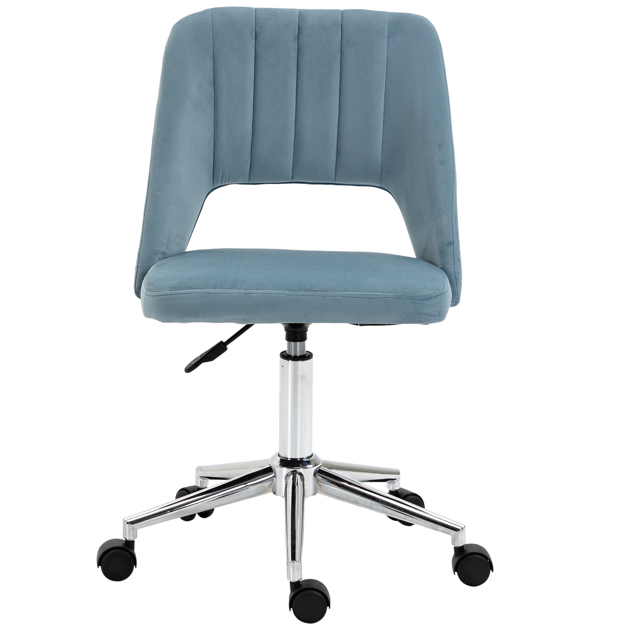 Desk Chair, Height Adjustable Home Office Chair without Armrest, Swivel Office Chair with Velvet Look, Ergonomic Makeup Chair for Bedroom, Study Room, Blue
