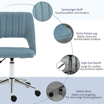 Desk Chair, Height Adjustable Home Office Chair without Armrest, Swivel Office Chair with Velvet Look, Ergonomic Makeup Chair for Bedroom, Study Room, Blue
