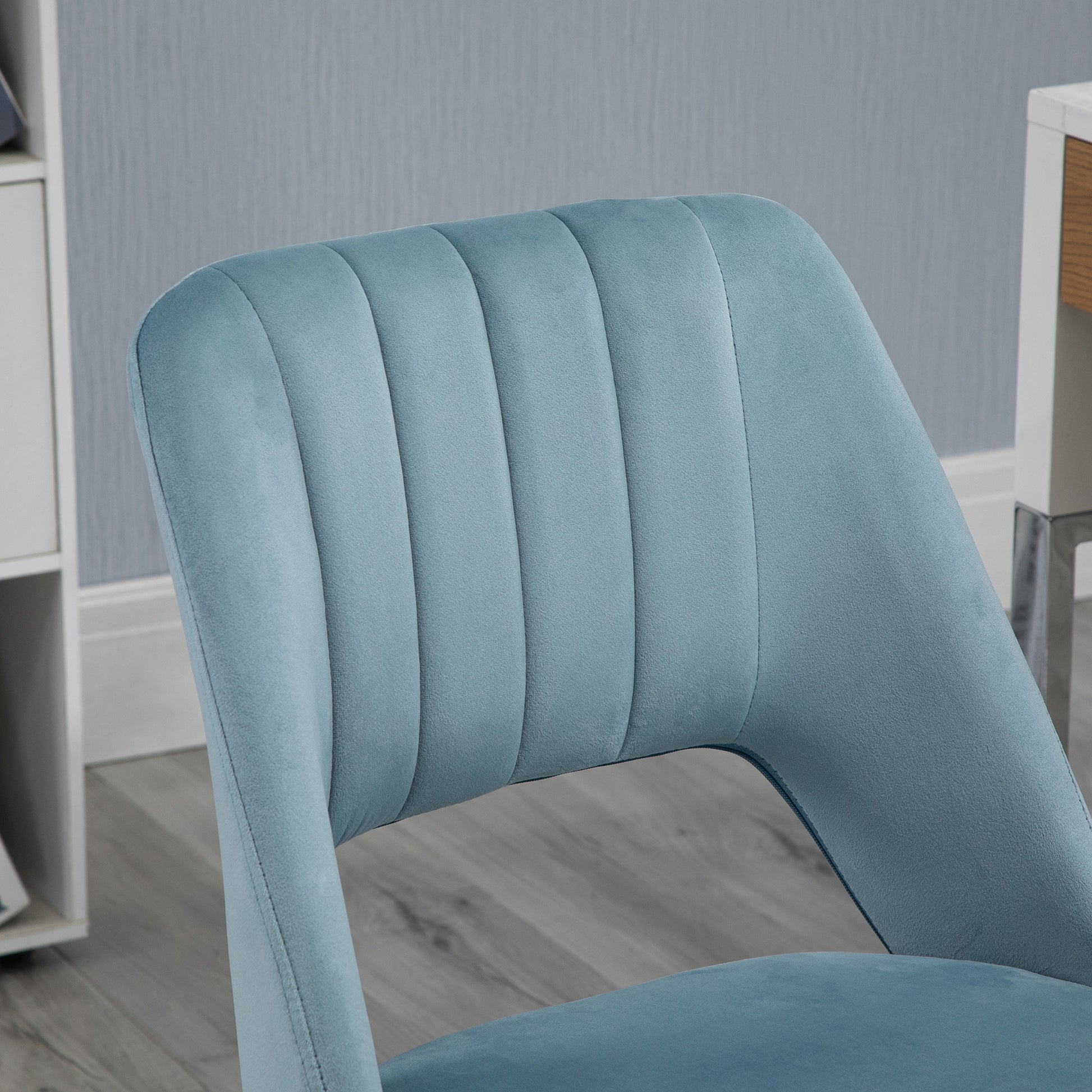 Desk Chair, Height Adjustable Home Office Chair without Armrest, Swivel Office Chair with Velvet Look, Ergonomic Makeup Chair for Bedroom, Study Room, Blue