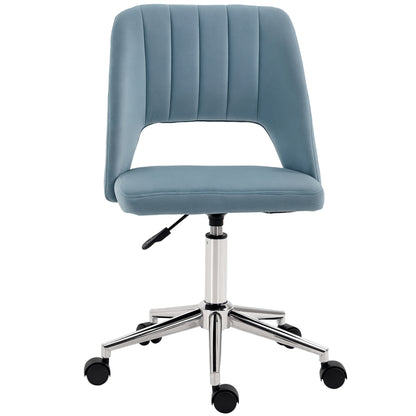 Desk Chair, Height Adjustable Home Office Chair without Armrest, Swivel Office Chair with Velvet Look, Ergonomic Makeup Chair for Bedroom, Study Room, Blue
