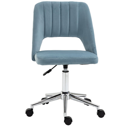 Desk Chair, Height Adjustable Home Office Chair without Armrest, Swivel Office Chair with Velvet Look, Ergonomic Makeup Chair for Bedroom, Study Room, Blue