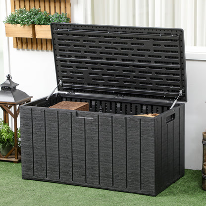 366L Outdoor Storage Chest Garden Plastic Double-Walled Box Waterproof Anti-UV with Wheels and Handles for Patio Deck Load 100 kg 122.4x62x64.5 cm Black