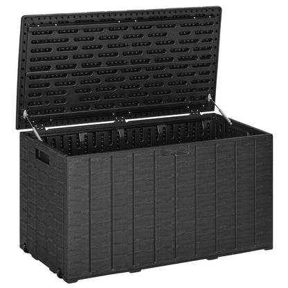 366L Outdoor Storage Chest Garden Plastic Double-Walled Box Waterproof Anti-UV with Wheels and Handles for Patio Deck Load 100 kg 122.4x62x64.5 cm Black