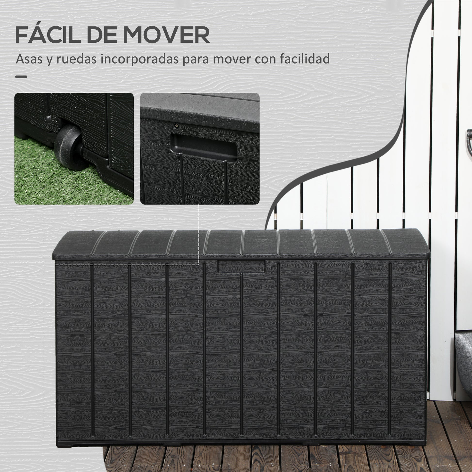 366L Outdoor Storage Chest Garden Plastic Double-Walled Box Waterproof Anti-UV with Wheels and Handles for Patio Deck Load 100 kg 122.4x62x64.5 cm Black