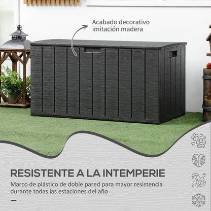 366L Outdoor Storage Chest Garden Plastic Double-Walled Box Waterproof Anti-UV with Wheels and Handles for Patio Deck Load 100 kg 122.4x62x64.5 cm Black