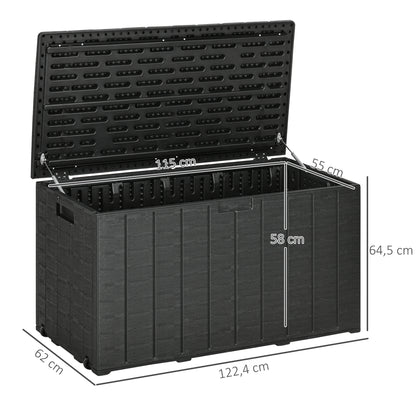 366L Outdoor Storage Chest Garden Plastic Double-Walled Box Waterproof Anti-UV with Wheels and Handles for Patio Deck Load 100 kg 122.4x62x64.5 cm Black