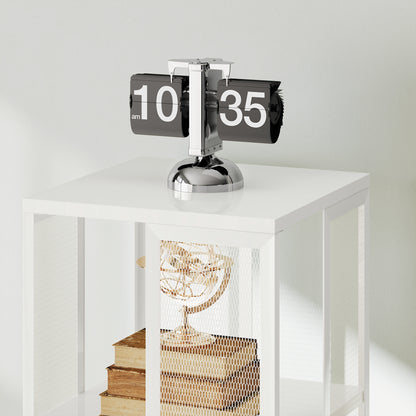 Modern 4-Tier Bookcase, Metal Bookshelf with Wheels for Living Room, Bedroom, and Office, 35x35x129 cm, White