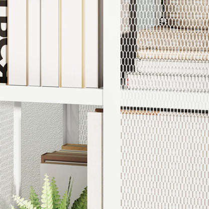 Modern 4-Tier Bookcase, Metal Bookshelf with Wheels for Living Room, Bedroom, and Office, 35x35x129 cm, White