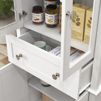 Kitchen Pantry Cabinet Kitchen Cabinet with 2 Tempered Glass Doors Drawer and Adjustable Shelves Sideboard for Dining Room 61x35x168.5 cm White