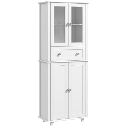 Kitchen Pantry Cabinet Kitchen Cabinet with 2 Tempered Glass Doors Drawer and Adjustable Shelves Sideboard for Dining Room 61x35x168.5 cm White