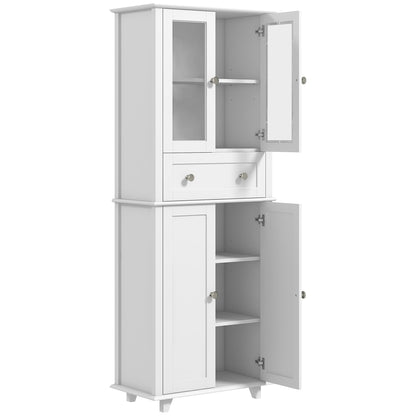 Kitchen Pantry Cabinet Kitchen Cabinet with 2 Tempered Glass Doors Drawer and Adjustable Shelves Sideboard for Dining Room 61x35x168.5 cm White