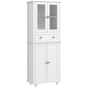 Kitchen Pantry Cabinet Kitchen Cabinet with 2 Tempered Glass Doors Drawer and Adjustable Shelves Sideboard for Dining Room 61x35x168.5 cm White