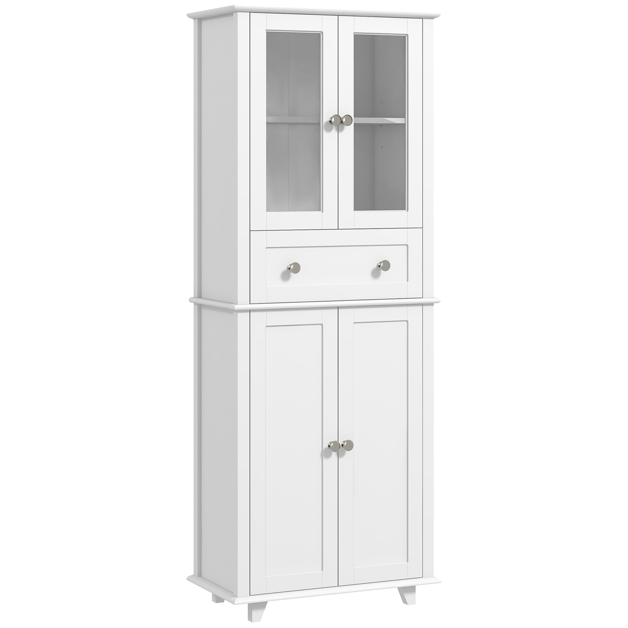 Kitchen Pantry Cabinet Kitchen Cabinet with 2 Tempered Glass Doors Drawer and Adjustable Shelves Sideboard for Dining Room 61x35x168.5 cm White