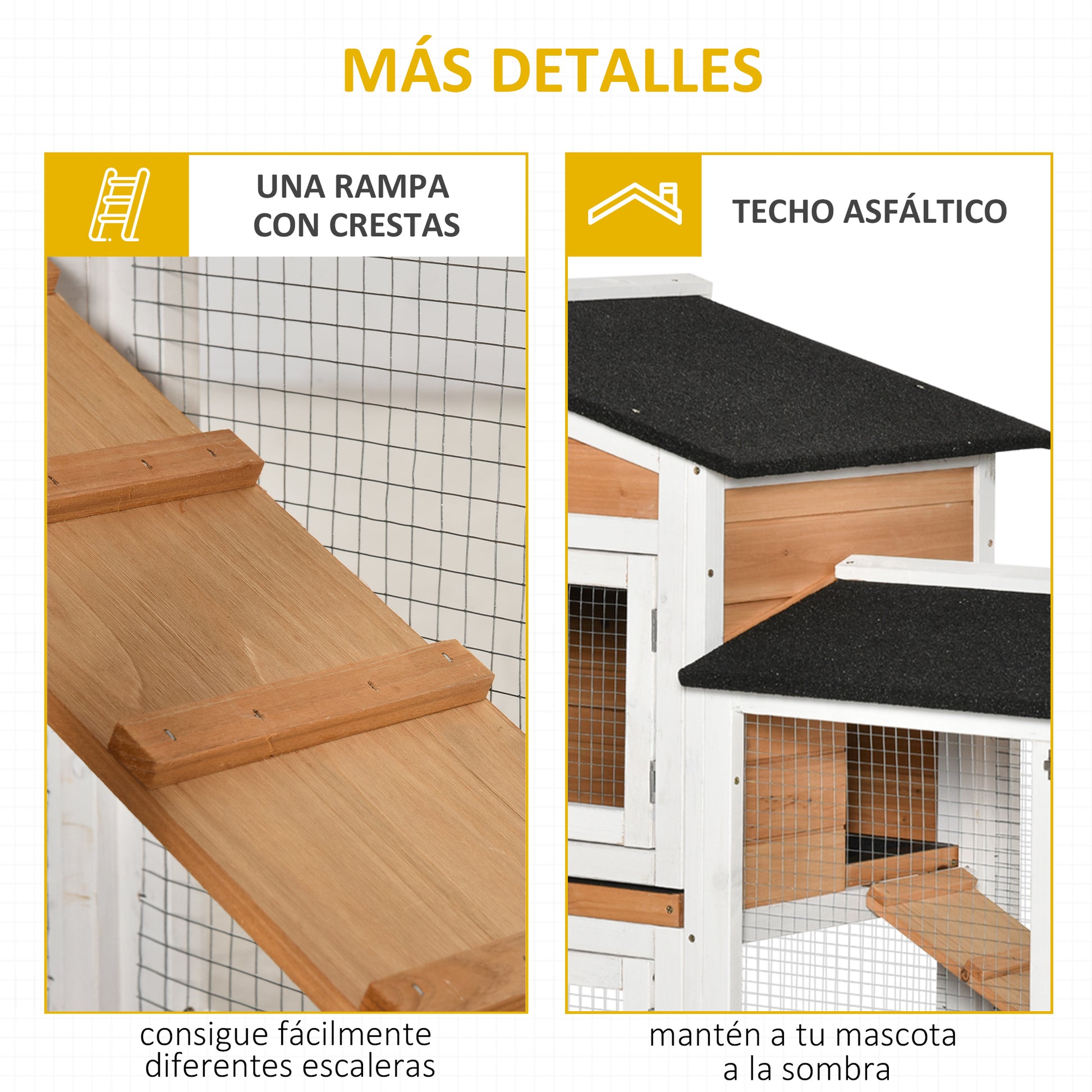 Natural Wood Rabbit Hutch 157.4x53x99.5 cm Large Cage with Wheels Asphalt Roof Removable Tray and Ramp for Outdoor