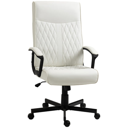Swivel Office Chair Reclining Desk Chair Upholstered in PU with High Back and Adjustable Height for Living Room Office Load 120 kg 65x72x102-112.5 cm Cream