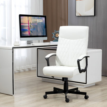 Swivel Office Chair Reclining Desk Chair Upholstered in PU with High Back and Adjustable Height for Living Room Office Load 120 kg 65x72x102-112.5 cm Cream