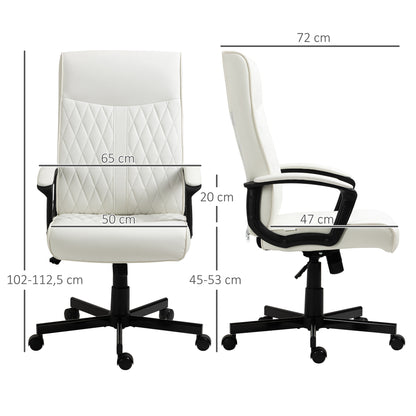 Swivel Office Chair Reclining Desk Chair Upholstered in PU with High Back and Adjustable Height for Living Room Office Load 120 kg 65x72x102-112.5 cm Cream