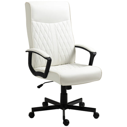 Swivel Office Chair Reclining Desk Chair Upholstered in PU with High Back and Adjustable Height for Living Room Office Load 120 kg 65x72x102-112.5 cm Cream