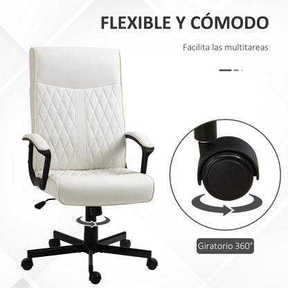Swivel Office Chair Reclining Desk Chair Upholstered in PU with High Back and Adjustable Height for Living Room Office Load 120 kg 65x72x102-112.5 cm Cream