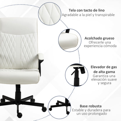 Swivel Office Chair Reclining Desk Chair Upholstered in PU with High Back and Adjustable Height for Living Room Office Load 120 kg 65x72x102-112.5 cm Cream