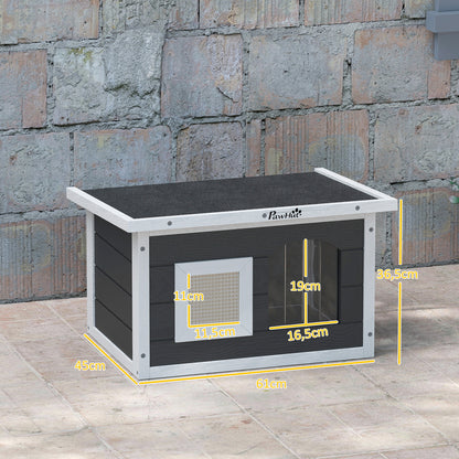 Wooden Cat House Waterproof Cat Shelter with Foldable Asphalt Roof Scratching Mat Removable Bottom Cat Cave Cat Box Outdoor Shelter for Outside Garden 61x45x36.5 cm, Gray