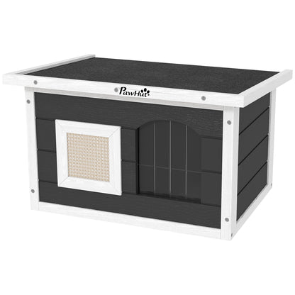 Wooden Cat House Waterproof Cat Shelter with Foldable Asphalt Roof Scratching Mat Removable Bottom Cat Cave Cat Box Outdoor Shelter for Outside Garden 61x45x36.5 cm, Gray