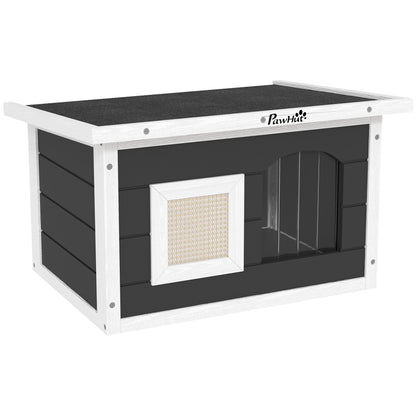 Wooden Cat House Waterproof Cat Shelter with Foldable Asphalt Roof Scratching Mat Removable Bottom Cat Cave Cat Box Outdoor Shelter for Outside Garden 61x45x36.5 cm, Gray