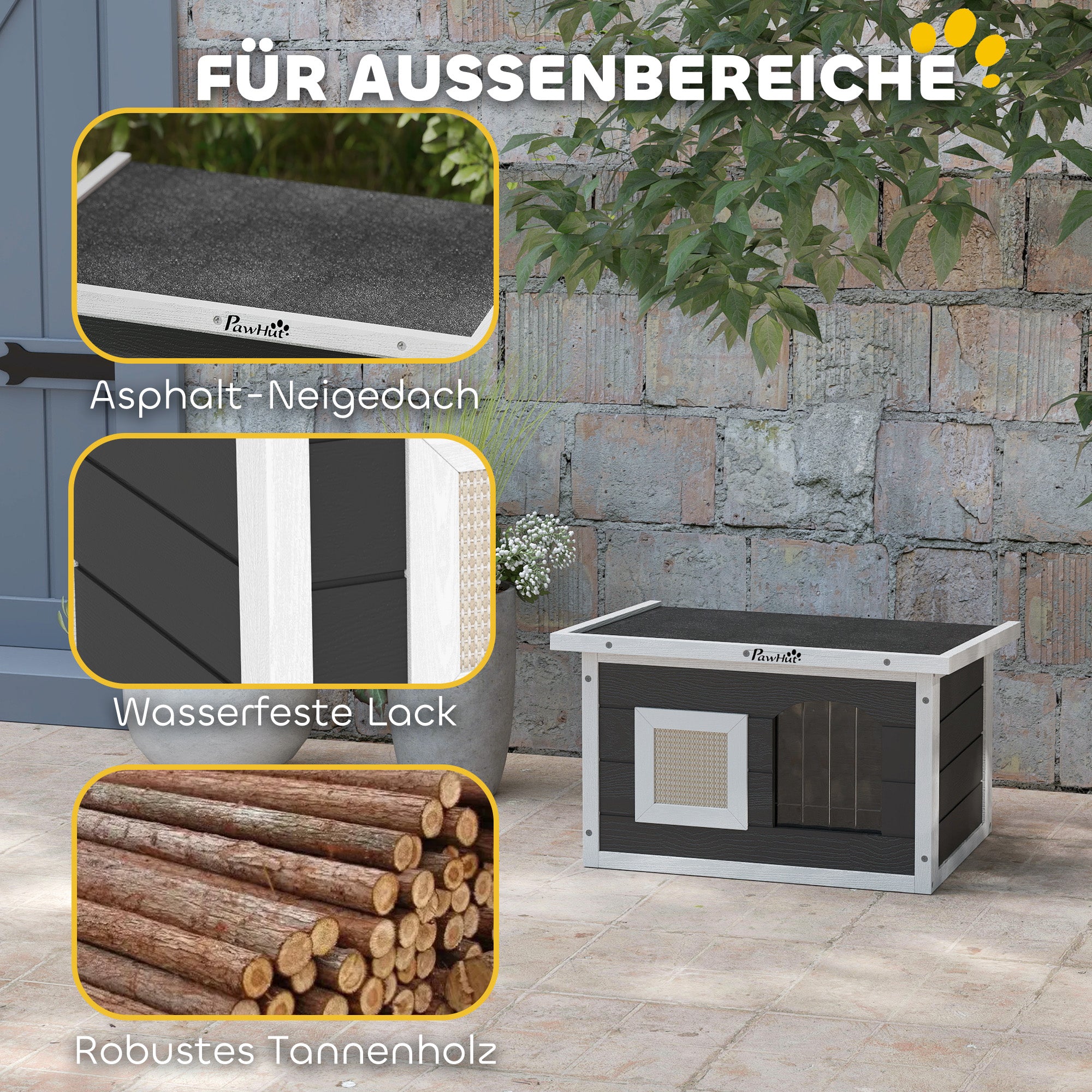 Wooden Cat House Waterproof Cat Shelter with Foldable Asphalt Roof Scratching Mat Removable Bottom Cat Cave Cat Box Outdoor Shelter for Outside Garden 61x45x36.5 cm, Gray
