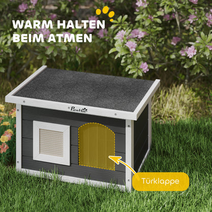 Wooden Cat House Waterproof Cat Shelter with Foldable Asphalt Roof Scratching Mat Removable Bottom Cat Cave Cat Box Outdoor Shelter for Outside Garden 61x45x36.5 cm, Gray