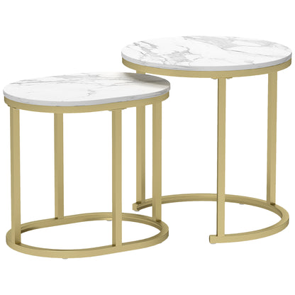 Round Coffee Table Set of 2 Stackable Side Tables with Steel Frame, Living Room Table Coffee Table for Living Room Bedroom White