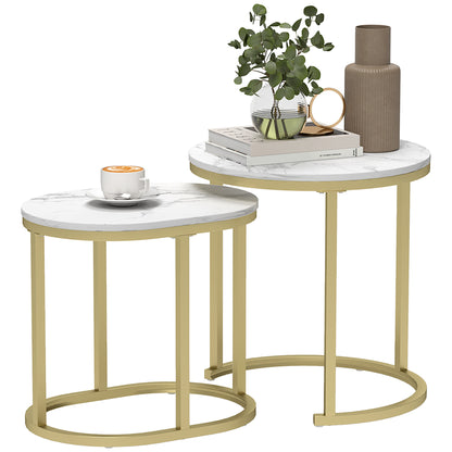 Round Coffee Table Set of 2 Stackable Side Tables with Steel Frame, Living Room Table Coffee Table for Living Room Bedroom White