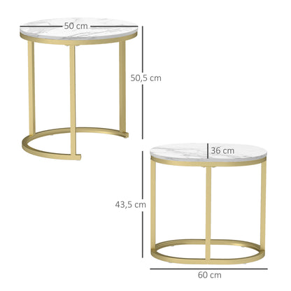 Round Coffee Table Set of 2 Stackable Side Tables with Steel Frame, Living Room Table Coffee Table for Living Room Bedroom White