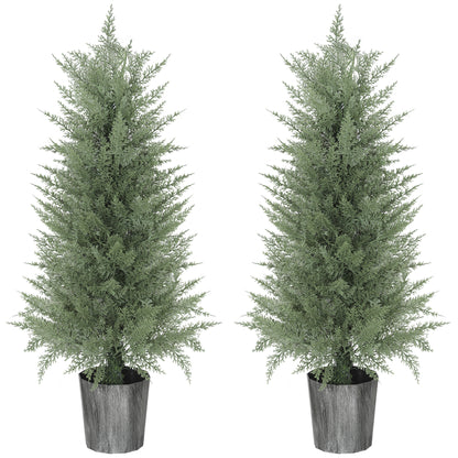 Set of 2 Large 35.4 in Artificial Cypress Trees in Pots – Lifelike Plastic Faux Plants for Living Room, Bedroom, Office, Patio • Modern Décor • Gift