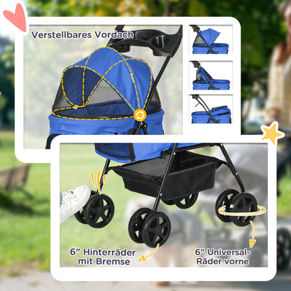 Pet Stroller Dog Buggy with Folding Function Pet Stroller for Small Dogs and Cats Pet Cart Cat Buggy Oxford Blue 67 x 45 x 96 cm