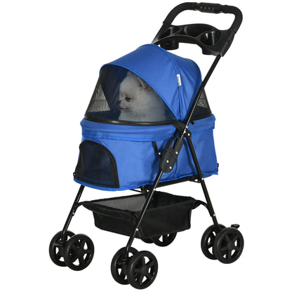 Pet Stroller Dog Buggy with Folding Function Pet Stroller for Small Dogs and Cats Pet Cart Cat Buggy Oxford Blue 67 x 45 x 96 cm