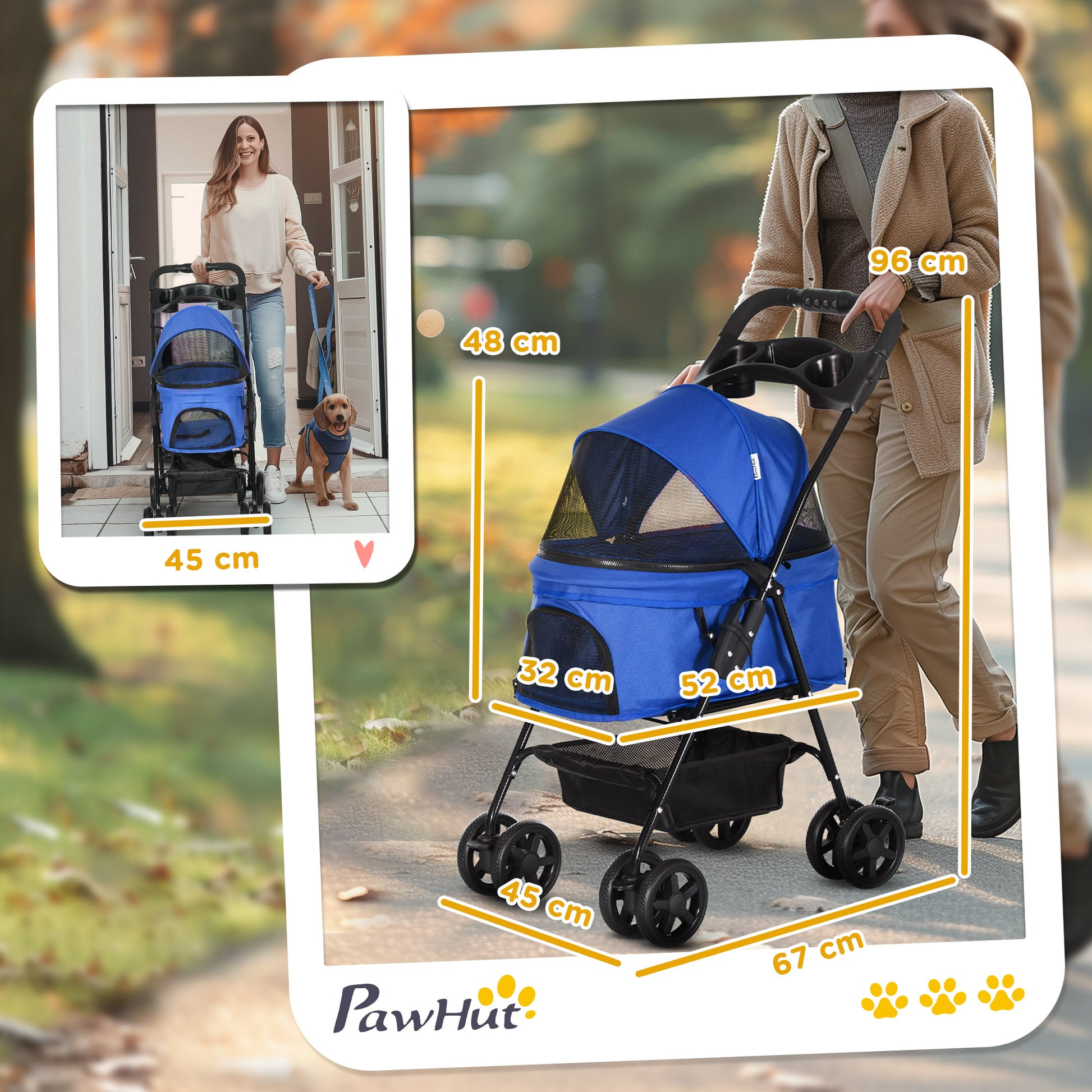 Pet Stroller Dog Buggy with Folding Function Pet Stroller for Small Dogs and Cats Pet Cart Cat Buggy Oxford Blue 67 x 45 x 96 cm