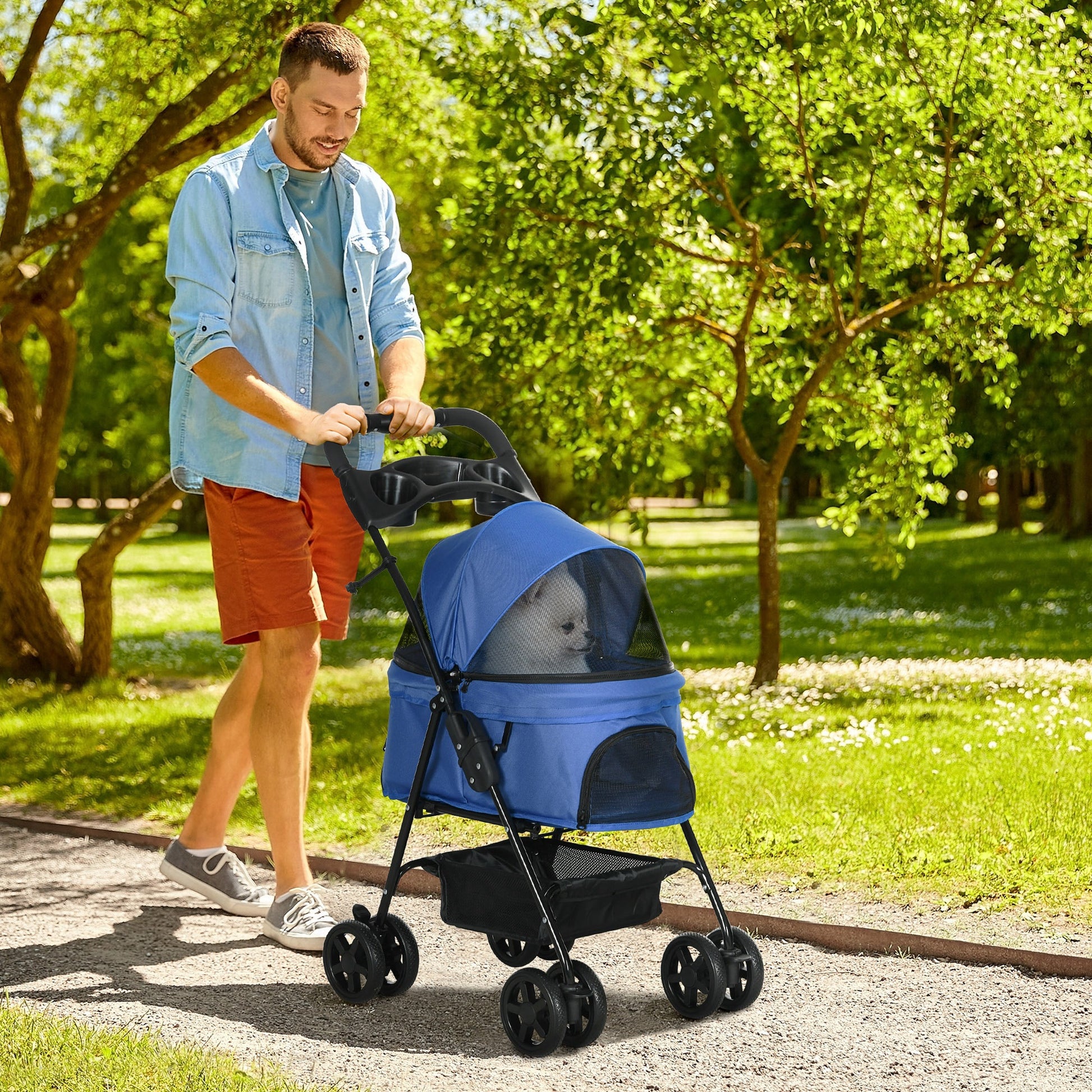 Pet Stroller Dog Buggy with Folding Function Pet Stroller for Small Dogs and Cats Pet Cart Cat Buggy Oxford Blue 67 x 45 x 96 cm