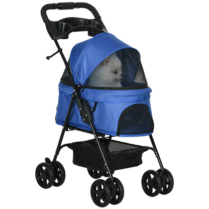 Pet Stroller Dog Buggy with Folding Function Pet Stroller for Small Dogs and Cats Pet Cart Cat Buggy Oxford Blue 67 x 45 x 96 cm