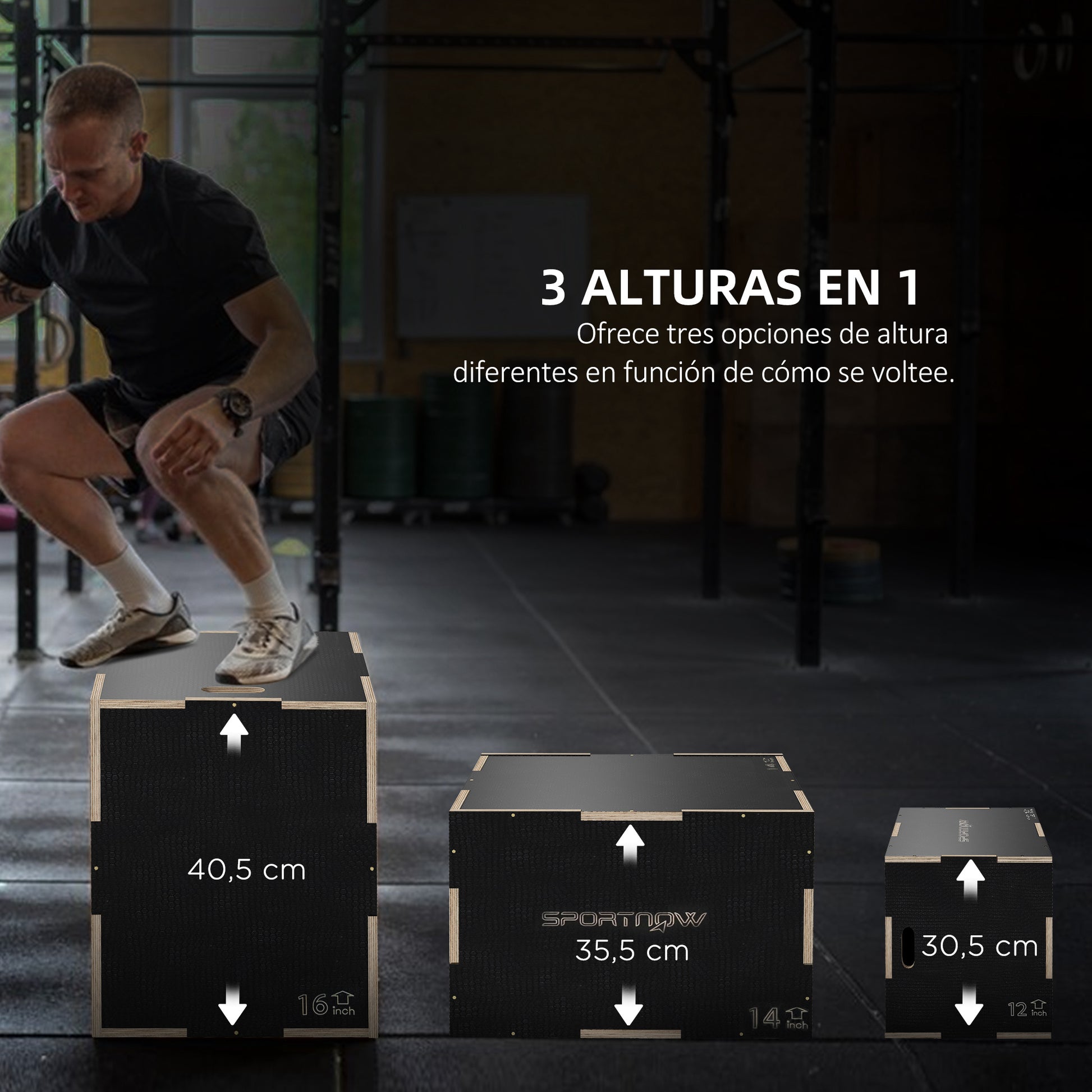 SPORTNOW Plyometric Jump Box Plyo Box with 3 Different Heights Strength Training at Home Office Gym CrossFit Load 120 kg 40.5x35.5x30.5 cm Black