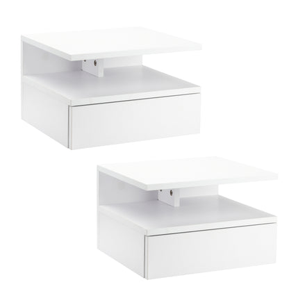 Set of 2 Floating Bedside Tables Hanging Nightstands with 1 Drawer and Open Shelf for Bedroom 35x32x22.5 cm White