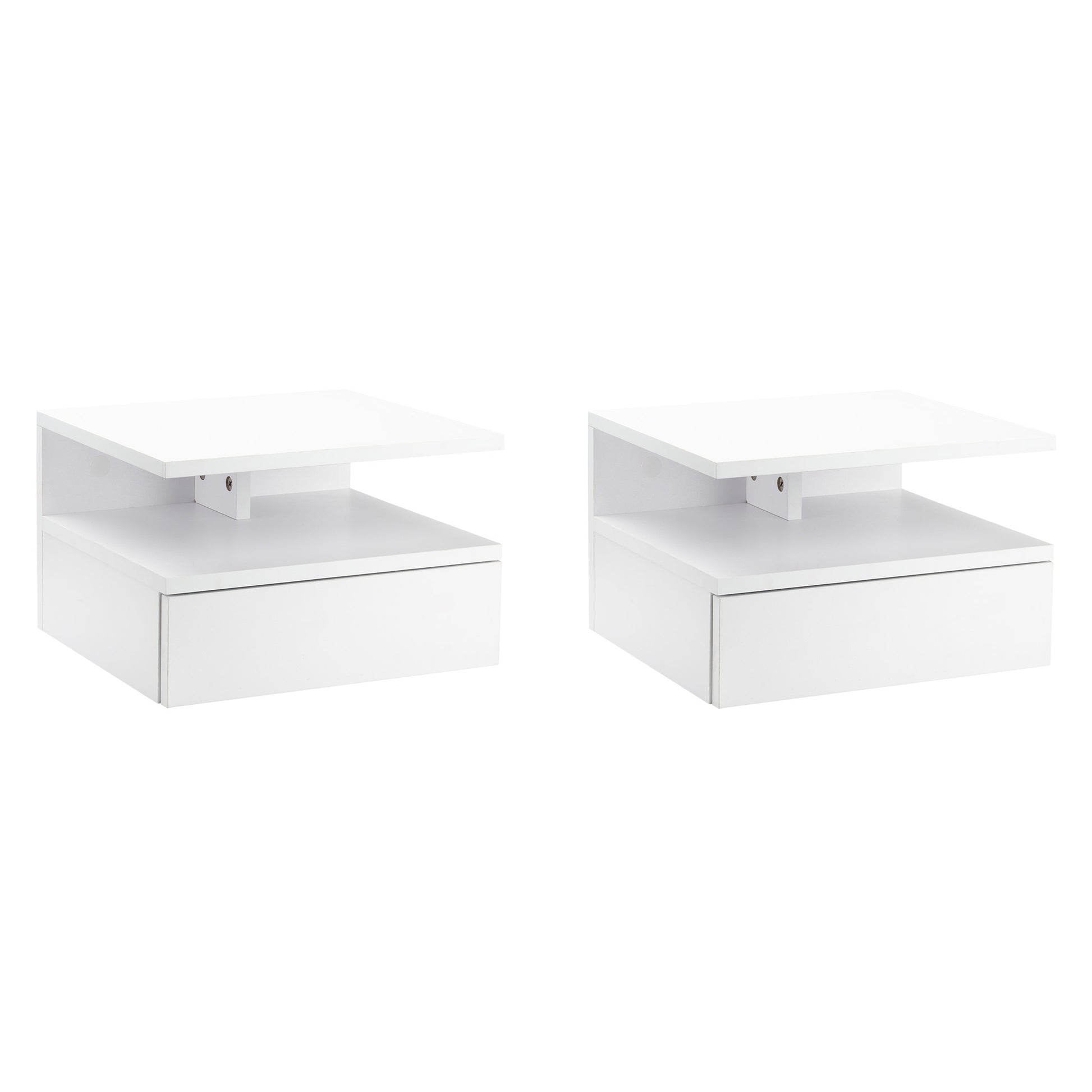 Set of 2 Floating Bedside Tables Hanging Nightstands with 1 Drawer and Open Shelf for Bedroom 35x32x22.5 cm White