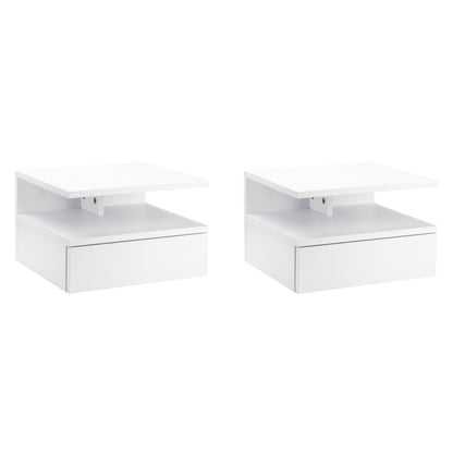 Set of 2 Floating Bedside Tables Hanging Nightstands with 1 Drawer and Open Shelf for Bedroom 35x32x22.5 cm White