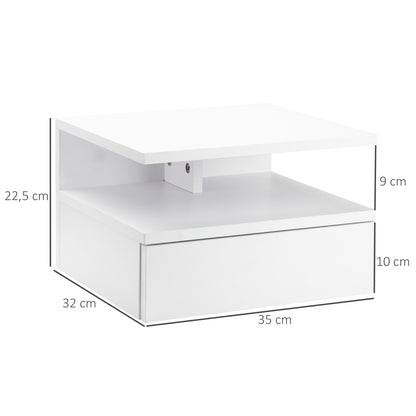 Set of 2 Floating Bedside Tables Hanging Nightstands with 1 Drawer and Open Shelf for Bedroom 35x32x22.5 cm White